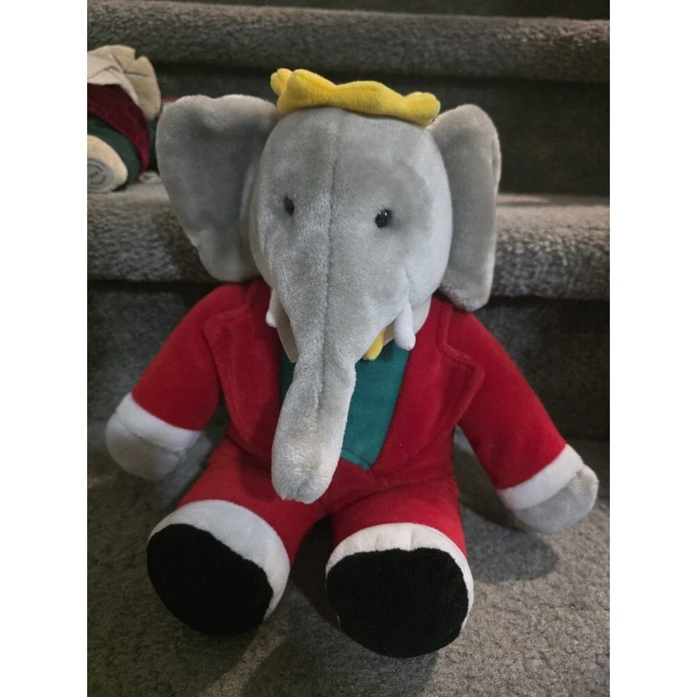 Gund Babar Elephant King Plush Stuffed Toy Red Suit Velour Vintage 14 Inch 1988